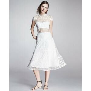 ALEXIS Kayla Embroidered Lace Midi Dress  - 0 White
